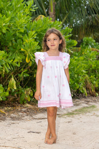 Serena Girl's Tassel Dress White Pink Frangipani