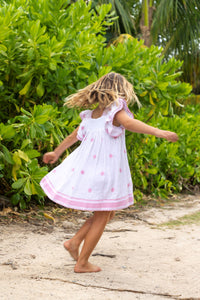 Serena Girl's Tassel Dress White Pink Frangipani