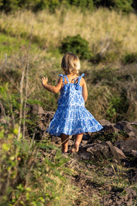 Bella Girl's Shoulder Tie Sundress Blue Paisley