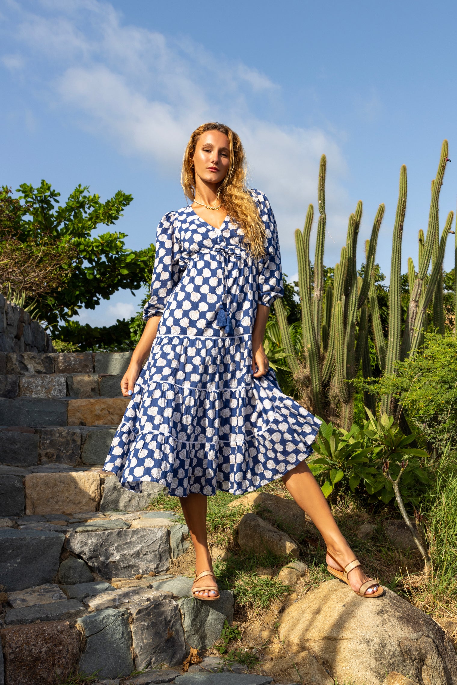 Odette Women's Maxi Dress Shell Beach Navy