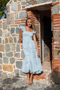 Mer St Barth Paloma Women's Maxi Dress Aqua Floral Block Print