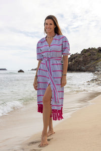 Estelle Women's Fringed Shirtdress Marine Stripe Embroidery