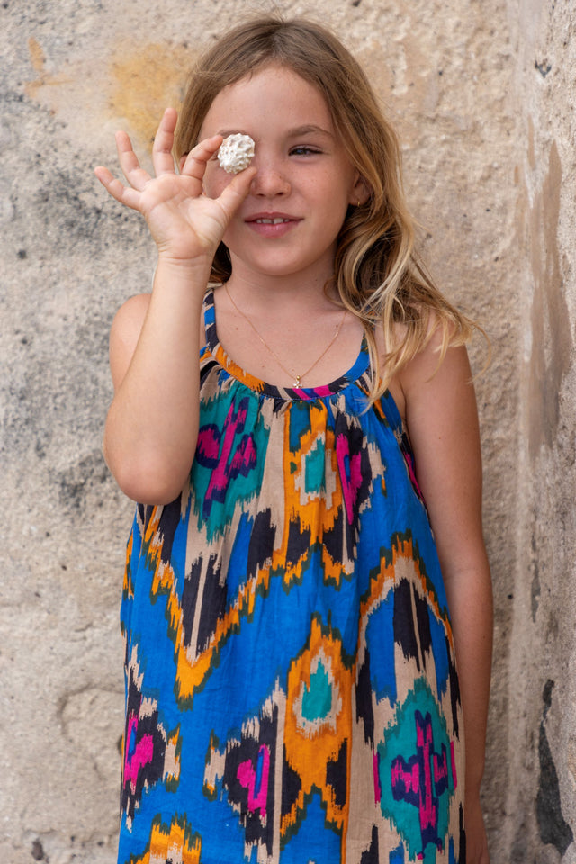 Mini Chantal Girls Dress Fiesta Blue Ikat
