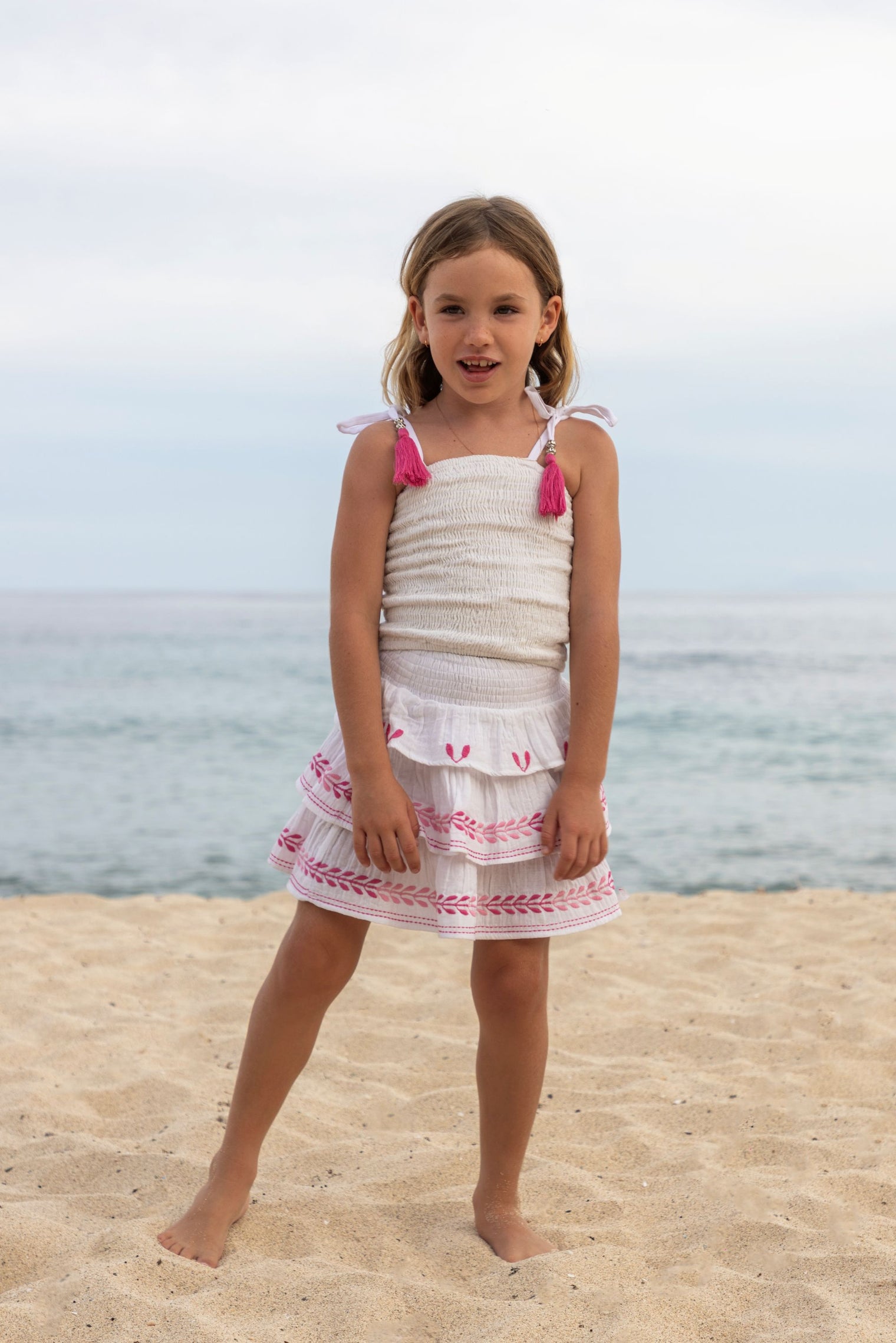 Louisa Girls Top and Skirt Set Petal Embroidery