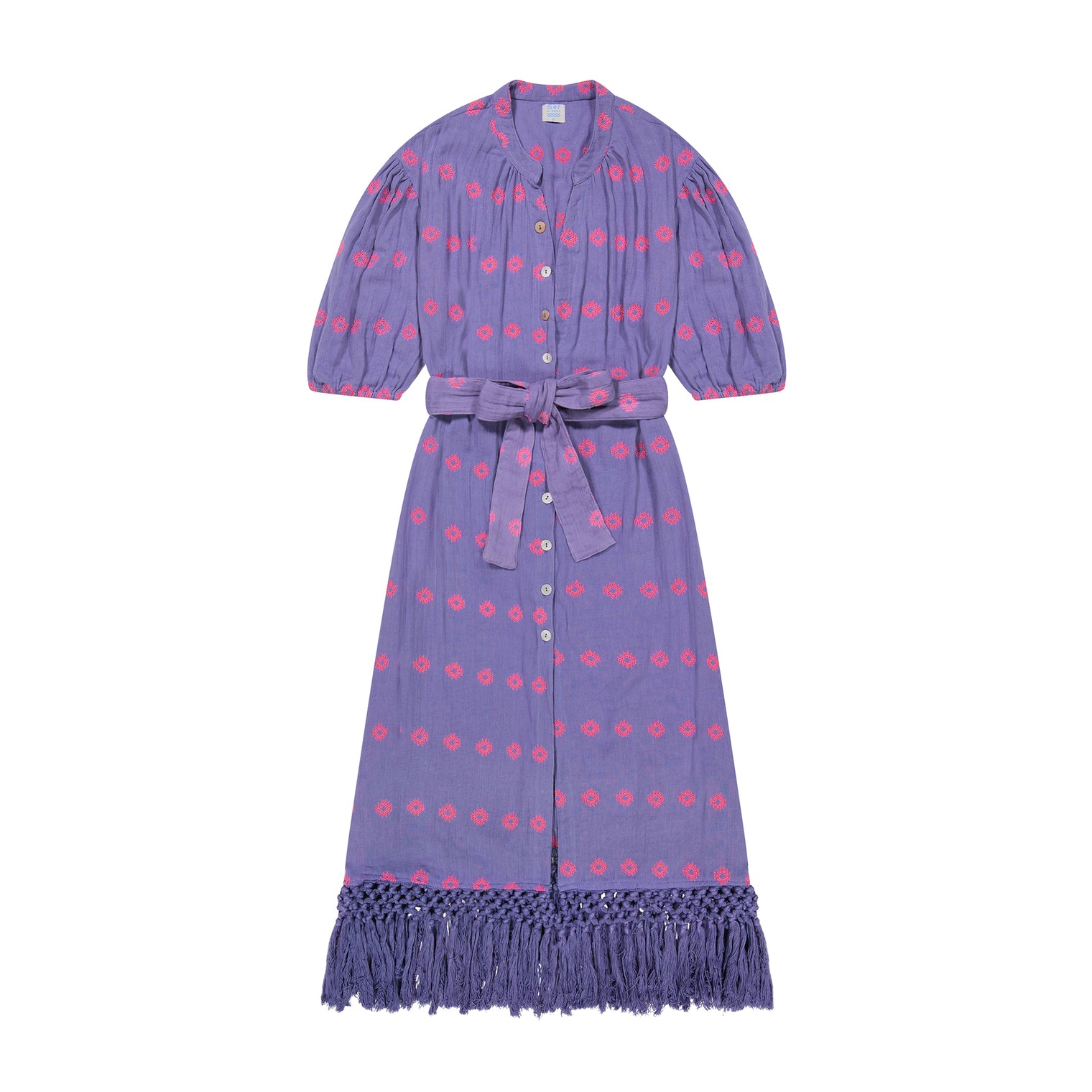 Estelle Women's Fringed Shirtdress Periwinkle Embroidery