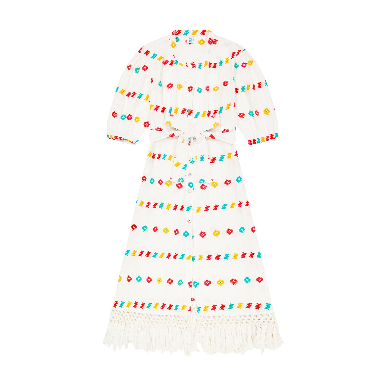 Estelle Women's Fringed Shirtdress White Embroidery