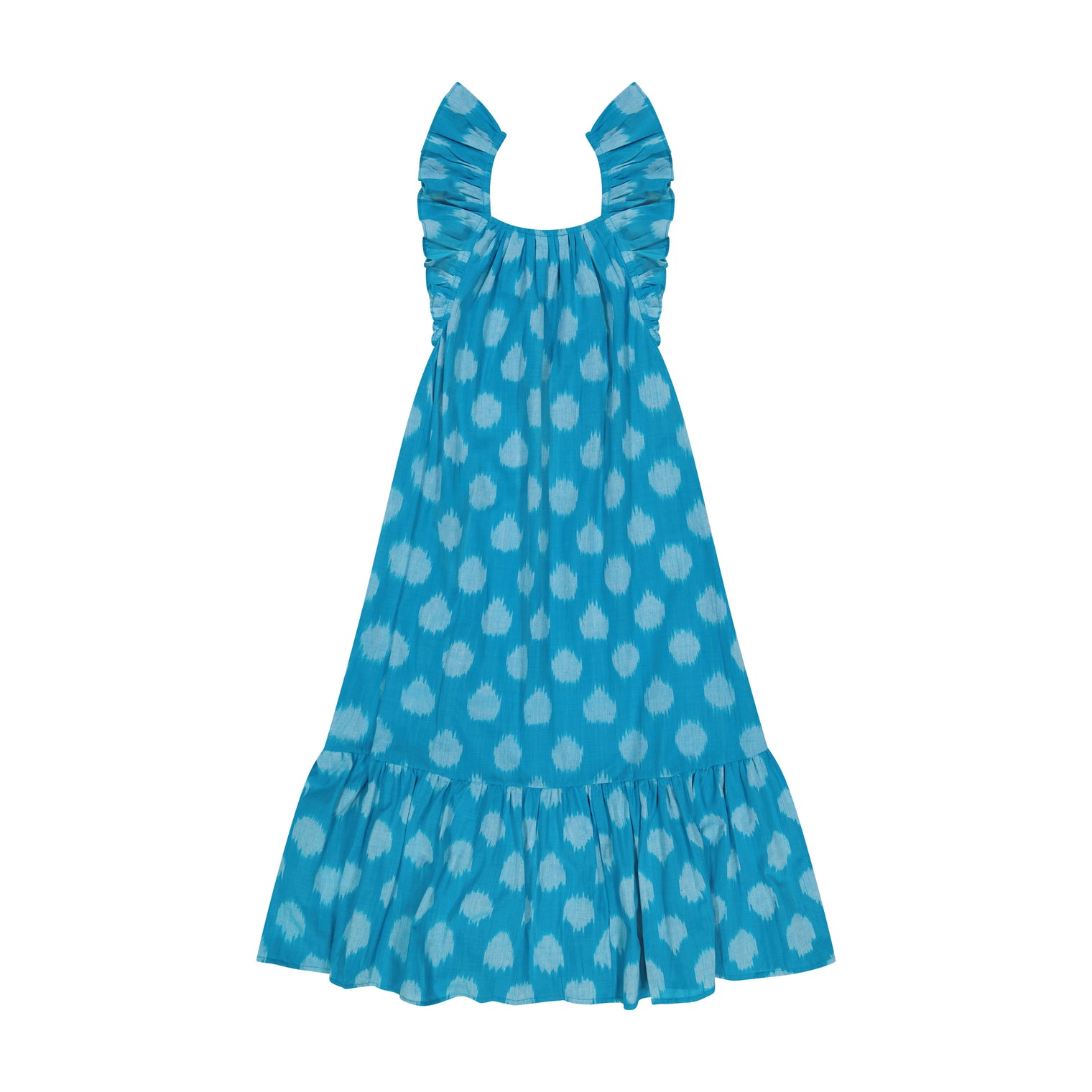 Eva Women's Ruffle Sundress Cerulean Blue Ikat