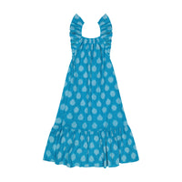 Eva Women's Ruffle Sundress Cerulean Blue Ikat