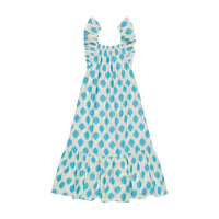 Eva Women's Ruffle Sundress Cream Aqua Ikat