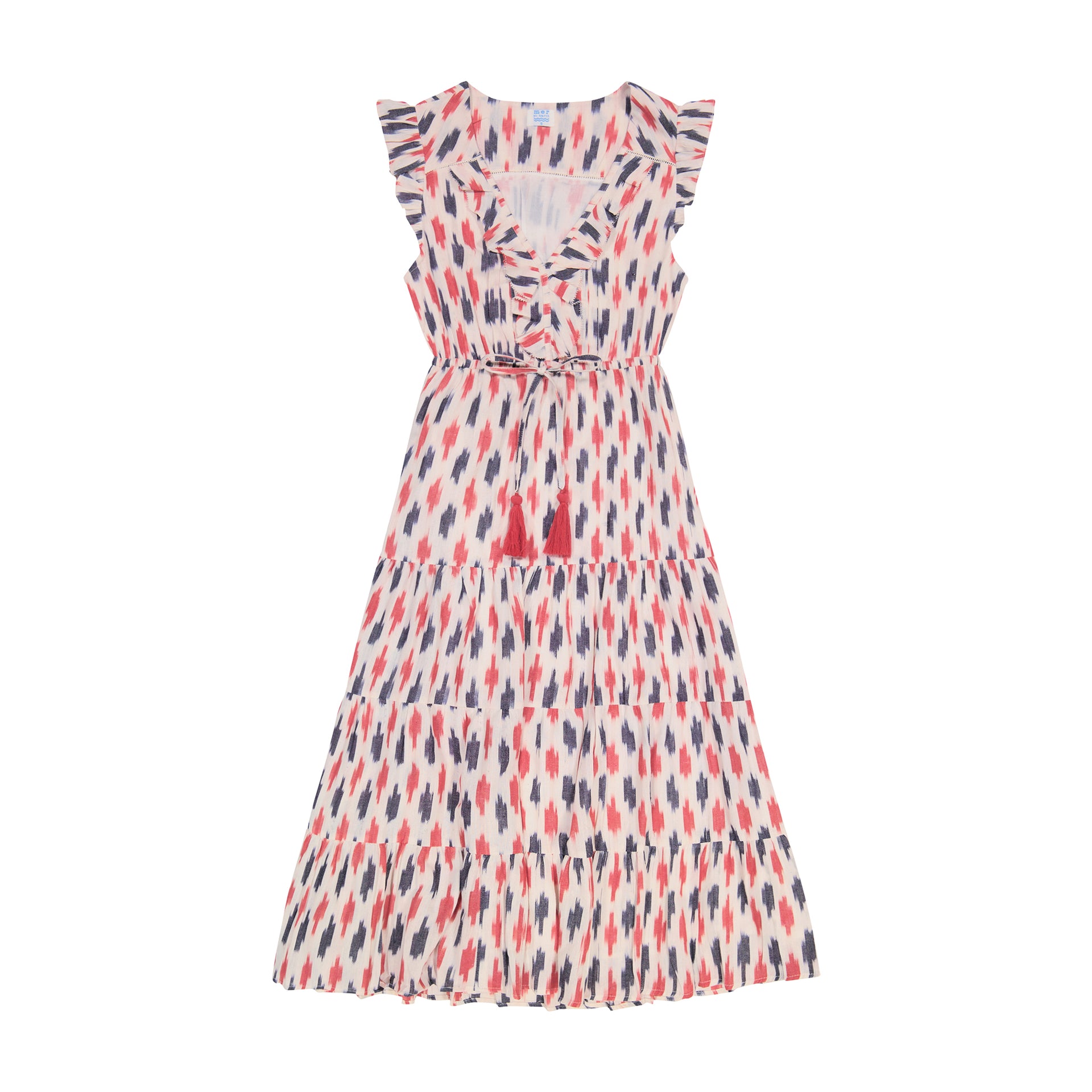 Giselle Women's Maxi Dress Cream Red Navy Ikat Small (2/4)