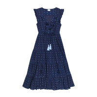 Mer St Barth Giselle Women's Maxi Dress Navy Turquoise Swiss Dot