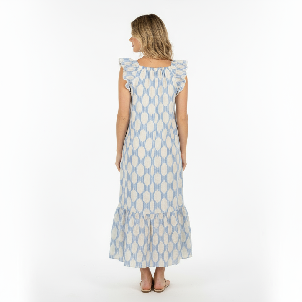 Eva Womens Dress Sky Blue Ikat