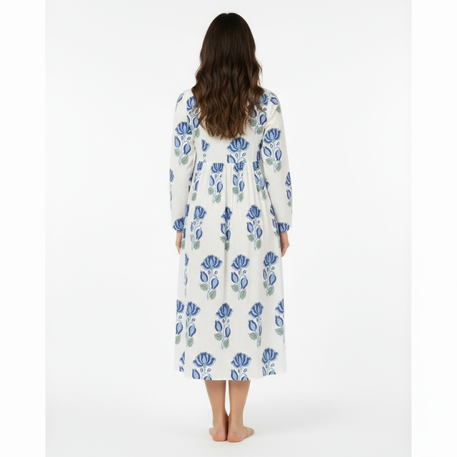St Barth Women's Kaftan Blue Lotus Block Print