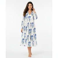 St Barth Women's Kaftan Blue Lotus Block Print