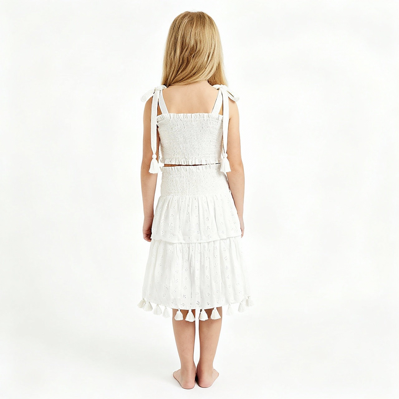 Noelle Girls Top and Skirt Set White Eyelet