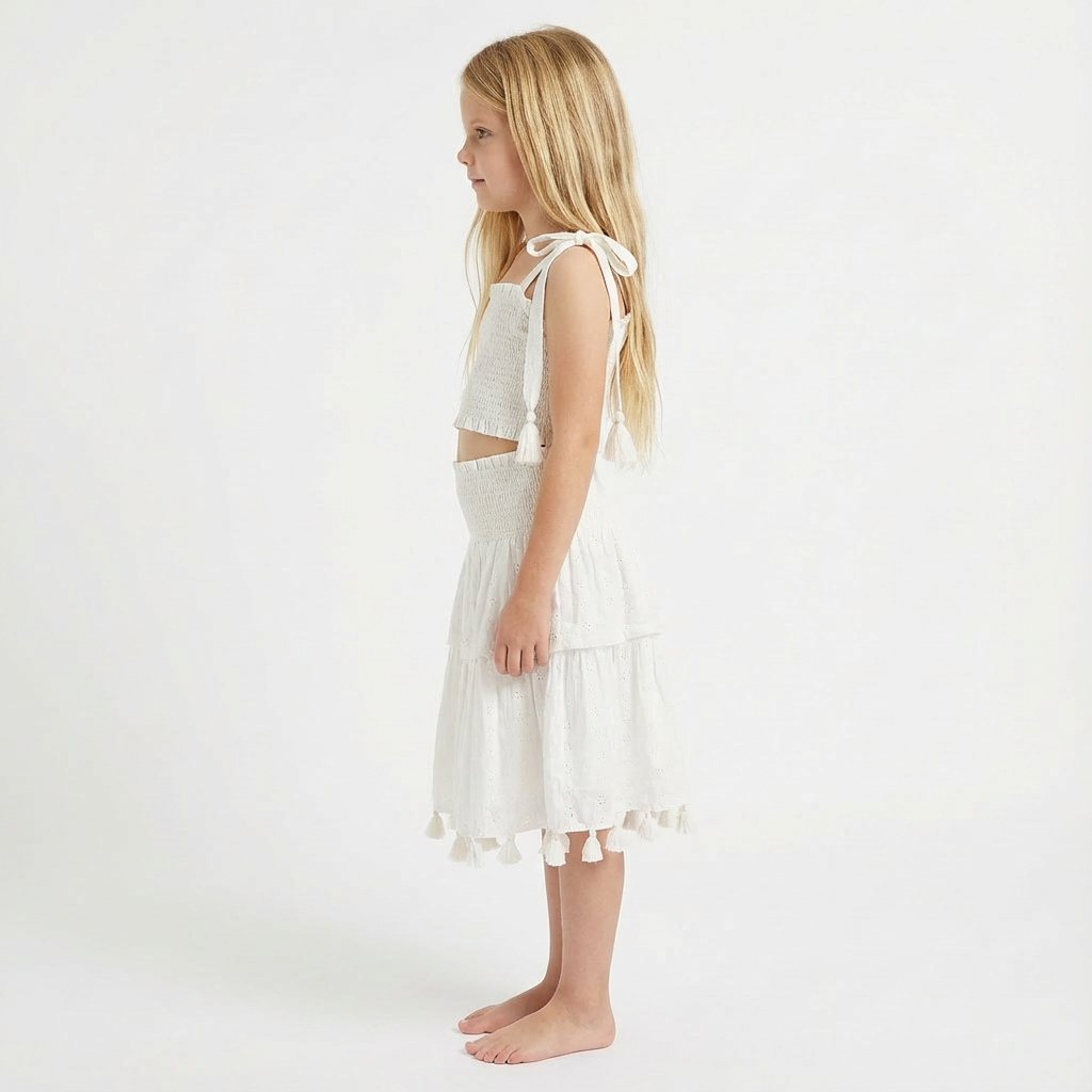 Noelle Girls Top and Skirt Set White Eyelet