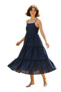 Emilie Women's Maxi Strappy Sundress Navy Turquoise Swiss Dot