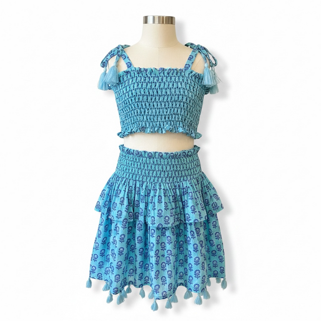 Mer St Barth Noelle Girls' Top and Skirt Set Aqua Bloom