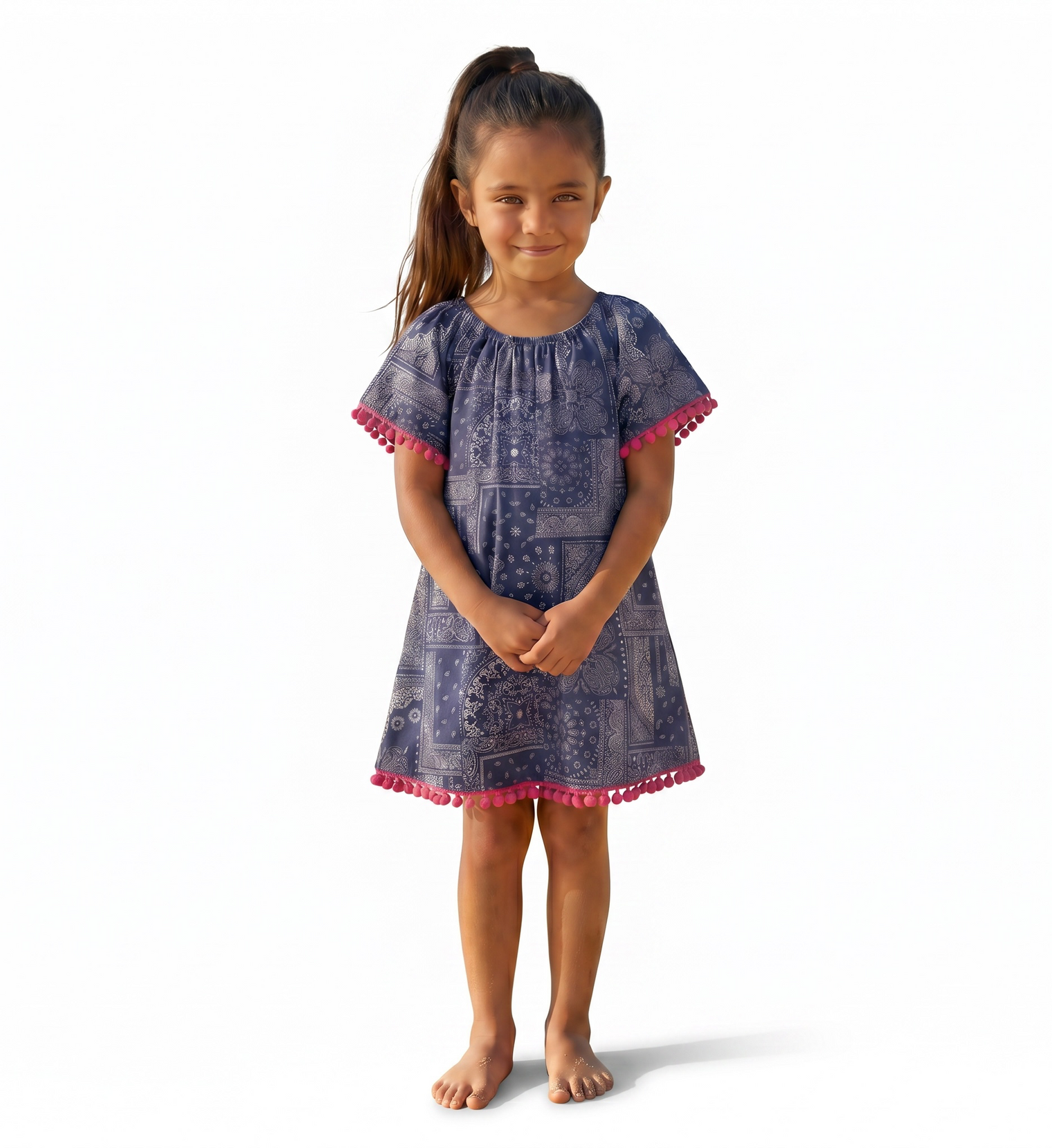 Pre-Order Mini Capucine Girls' Kaftan Patchwork Bandana Navy