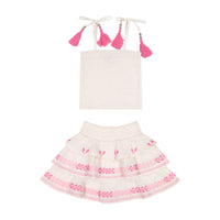 Louisa Girls Top and Skirt Set Petal Embroidery