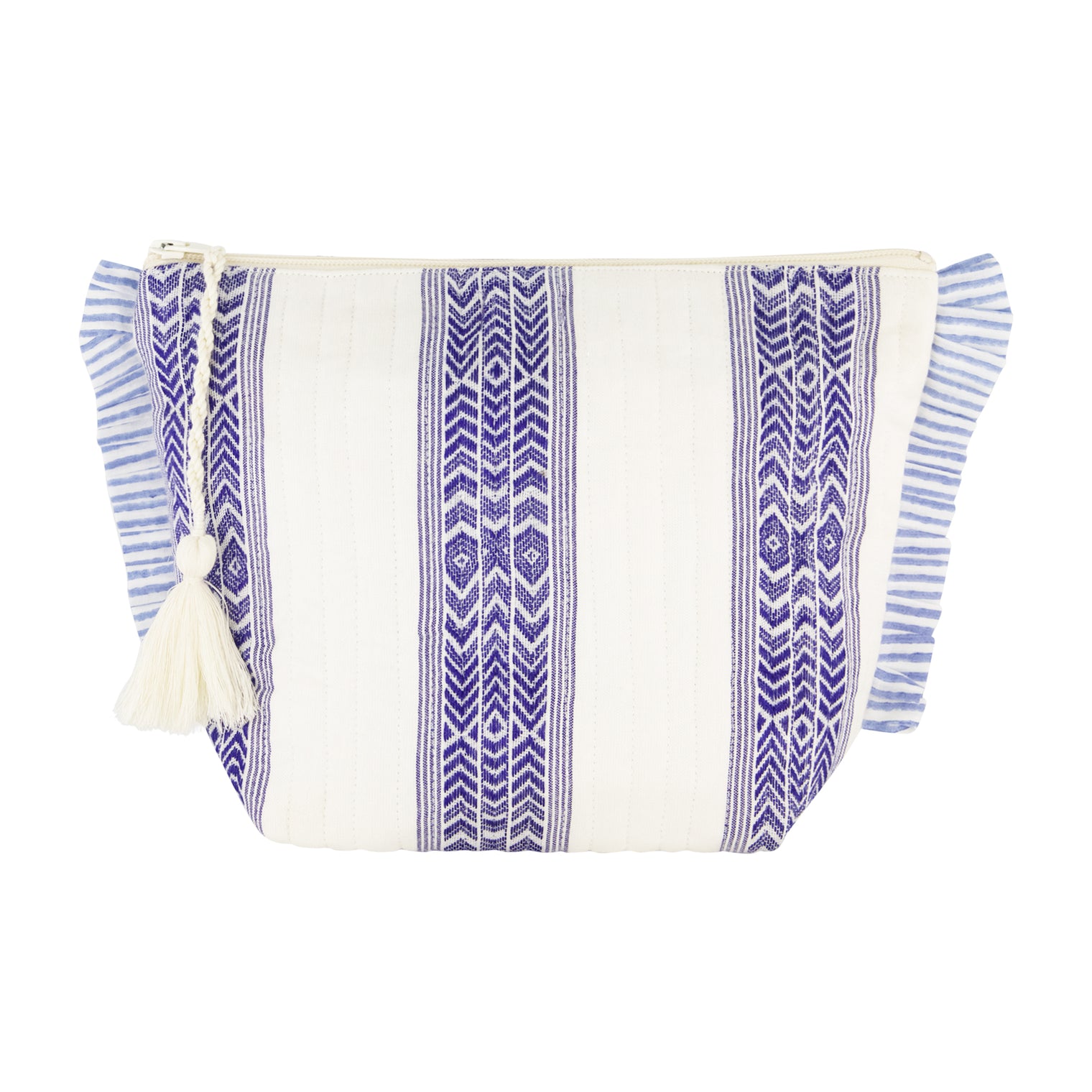 La Plage Ruffle Pouch Navy Dobby Stripe