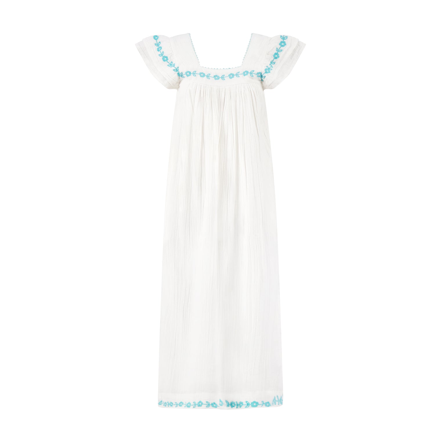 Maxi Sandrine Womens Dress Aqua Floral Embroidery