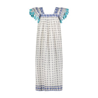 Maxi Sandrine Womens Dress Navy Aqua Dobby Embroidery