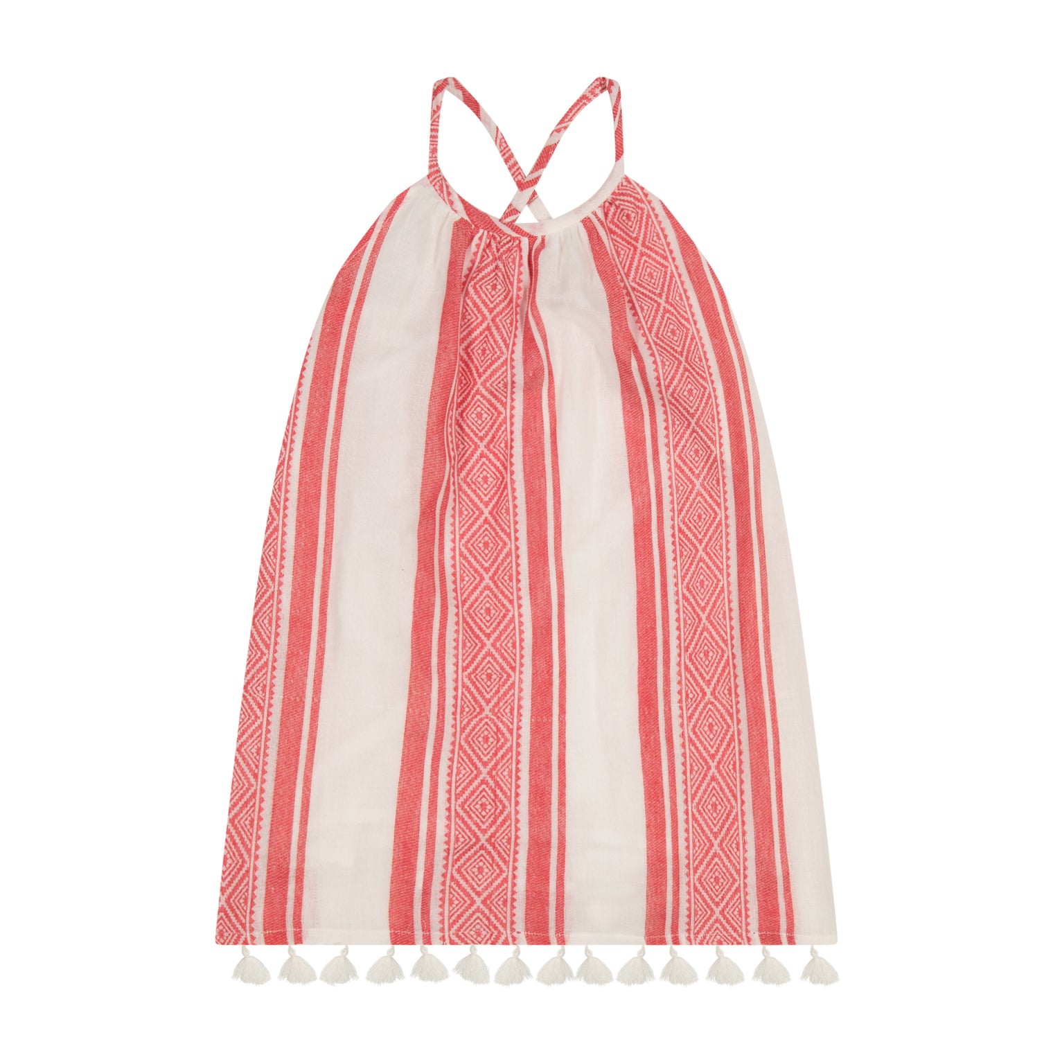 Mini Chantal Girls Dress Red Dobby Stripe
