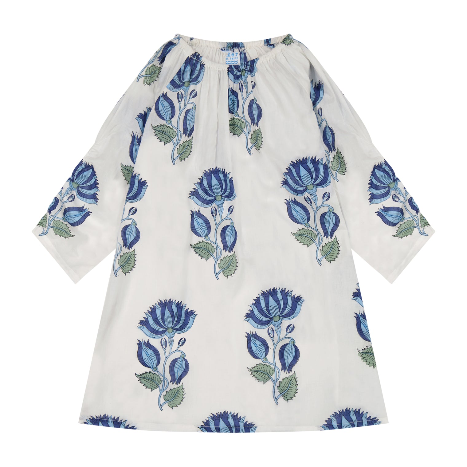 St Barth Girls Kaftan Blue Lotus Block Print