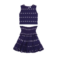 Maribel  Cropped Women's Tank and Skirt Set Navy Embroidery