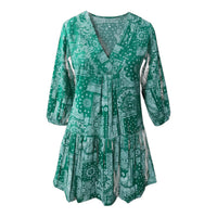 Pre-Order Marina Women's Mini Dress Patchwork Bandana Green