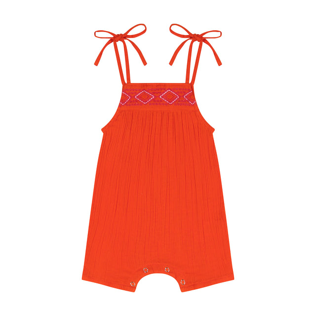 Mer St Barth Marley Baby Romper Poppy Embroidery