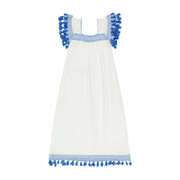 Maxi Sandrine Women's Dress White Lapis Blue Embroidery