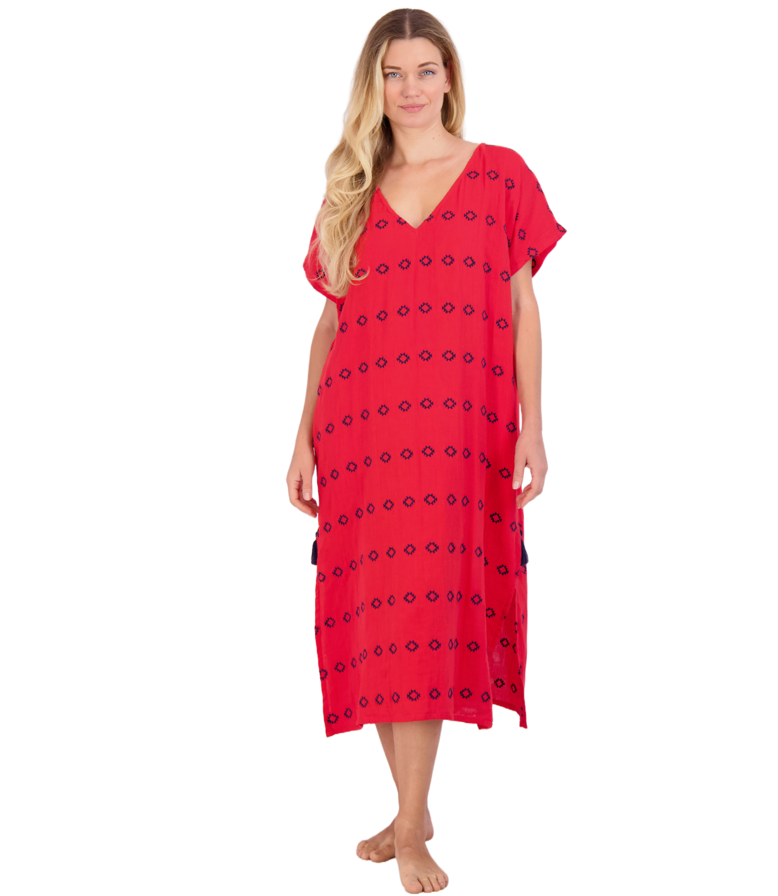 Capucine Women's Maxi Caftan Dress Red Embroidery