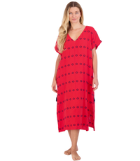 Capucine Women's Maxi Caftan Dress Red Embroidery