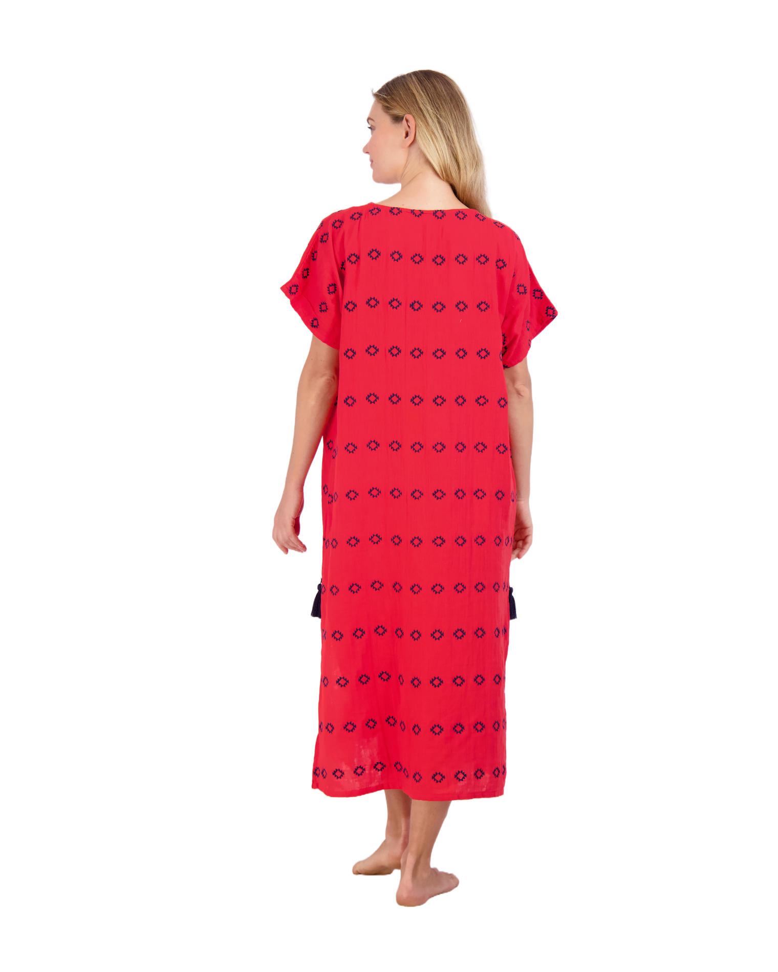 Capucine Women's Maxi Caftan Dress Red Embroidery