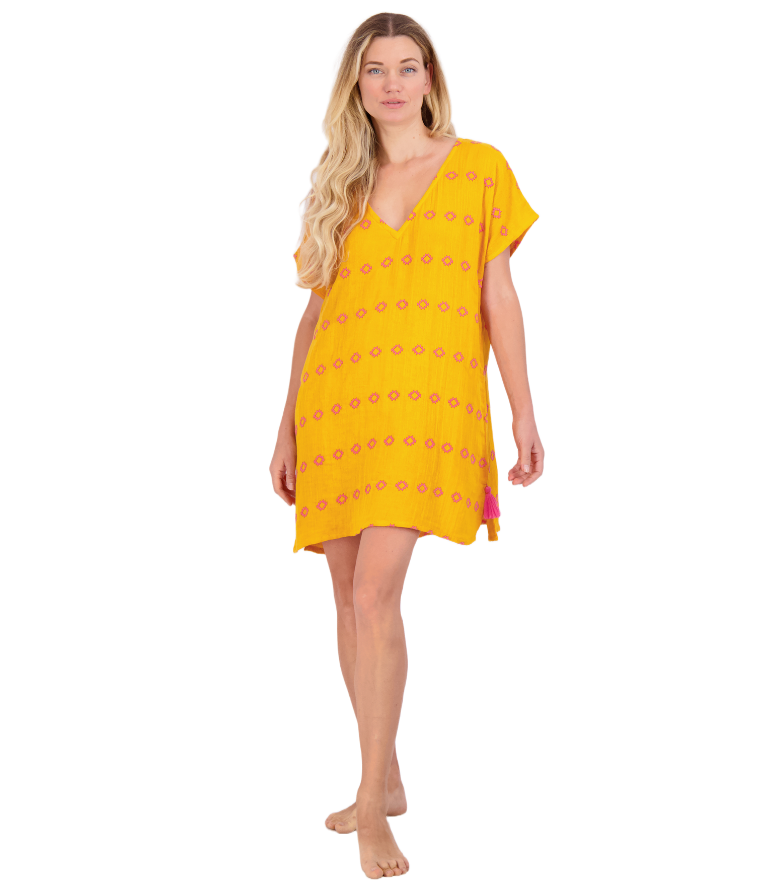 Capucine Women's Mini Caftan Dress Marigold Embroidery