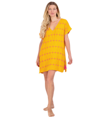 Capucine Women's Mini Caftan Dress Marigold Embroidery