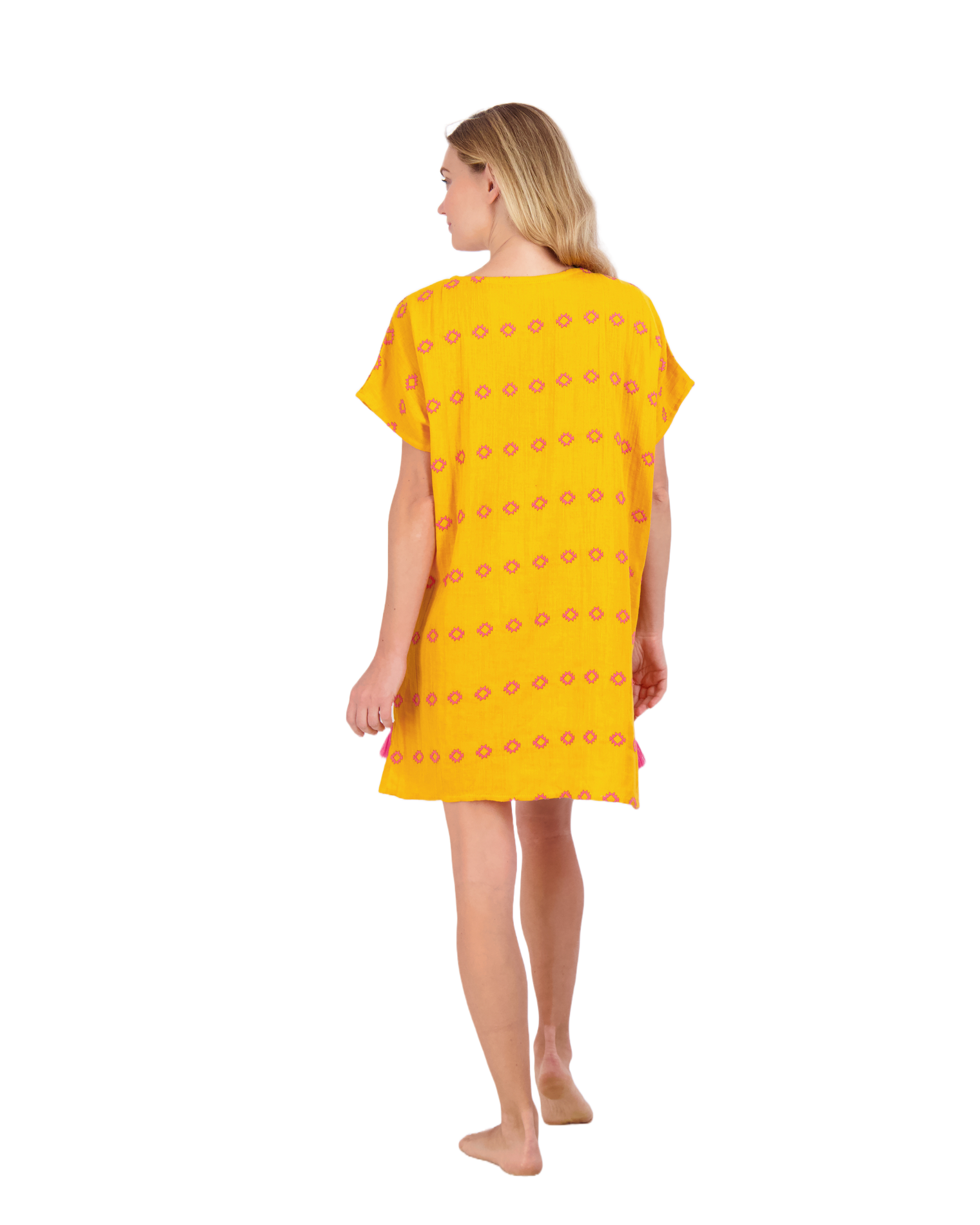 Capucine Women's Mini Caftan Dress Marigold Embroidery