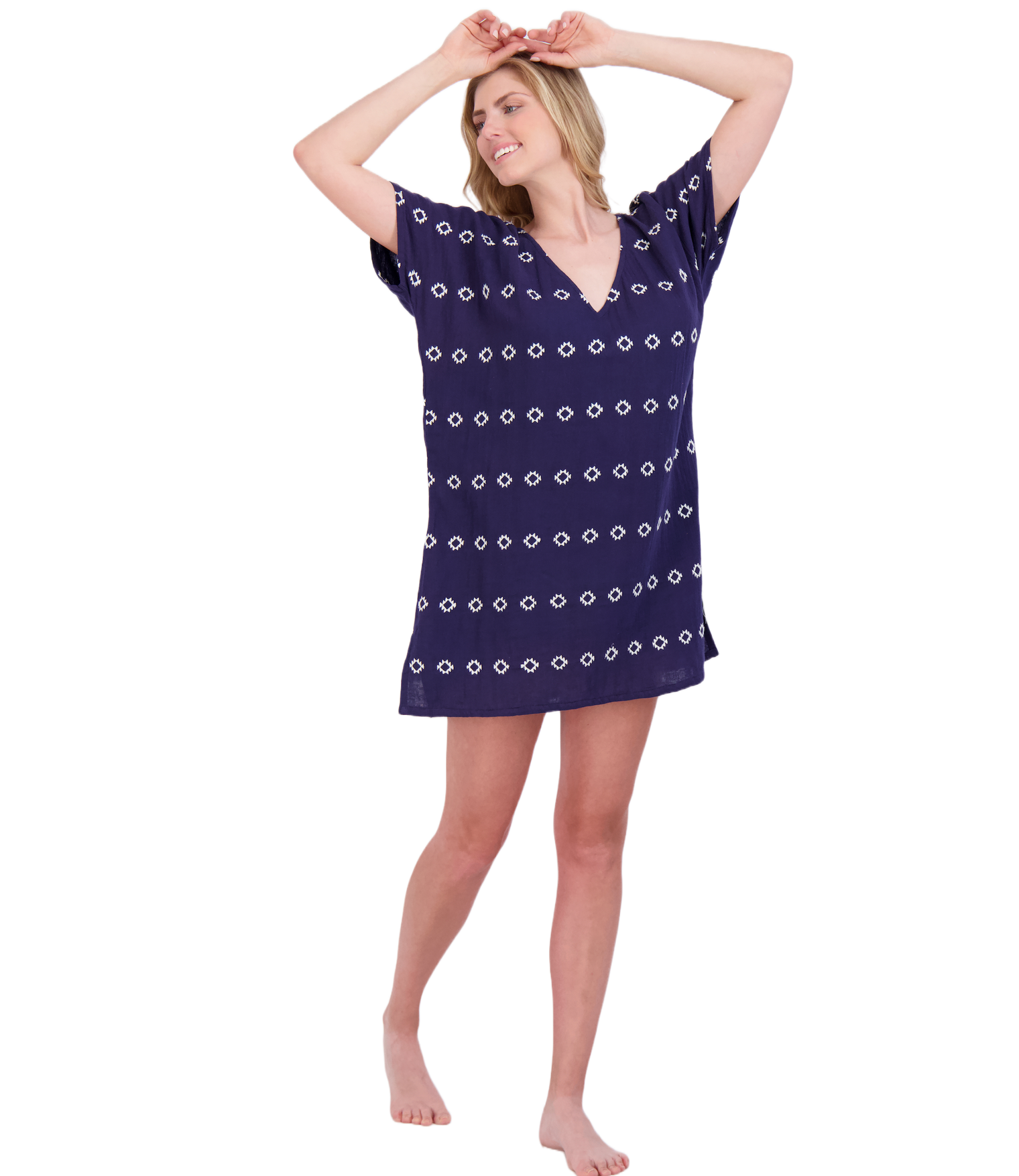 Capucine Women's Mini Caftan Dress Navy Embroidery