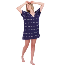 Capucine Women's Mini Caftan Dress Navy Embroidery