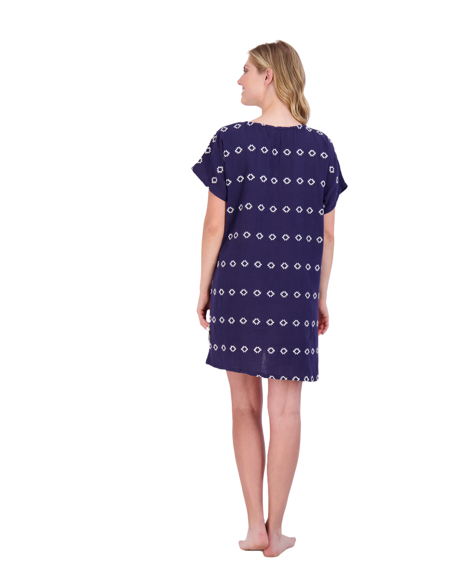 Capucine Women's Mini Caftan Dress Navy Embroidery