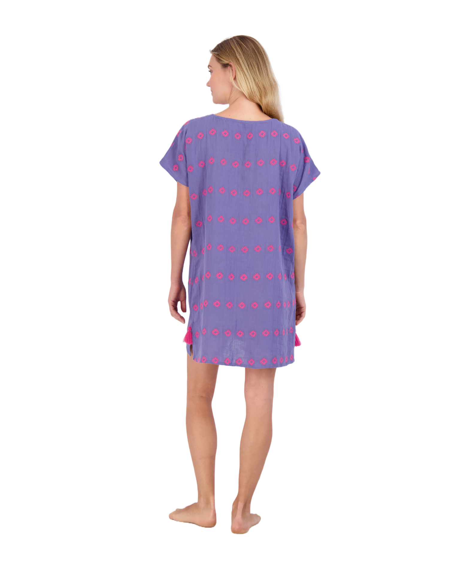 Capucine Women's Mini Caftan Dress Periwinkle Embroidery