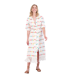 Estelle Women's Fringed Shirtdress White Embroidery