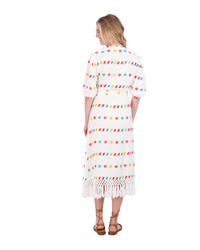 Estelle Women's Fringed Shirtdress White Embroidery