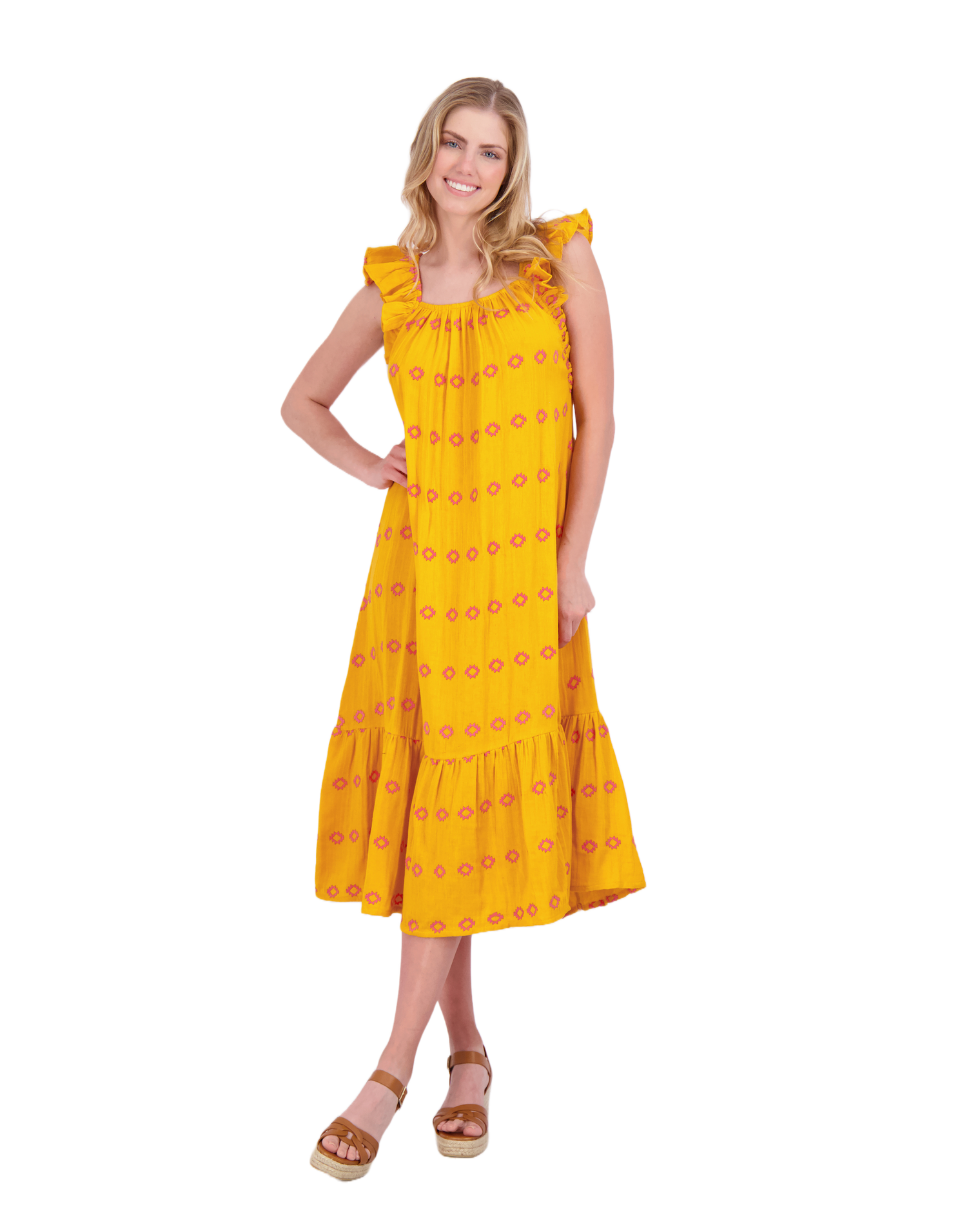 Eva Women's Ruffle Sundress Marigold Embroidery