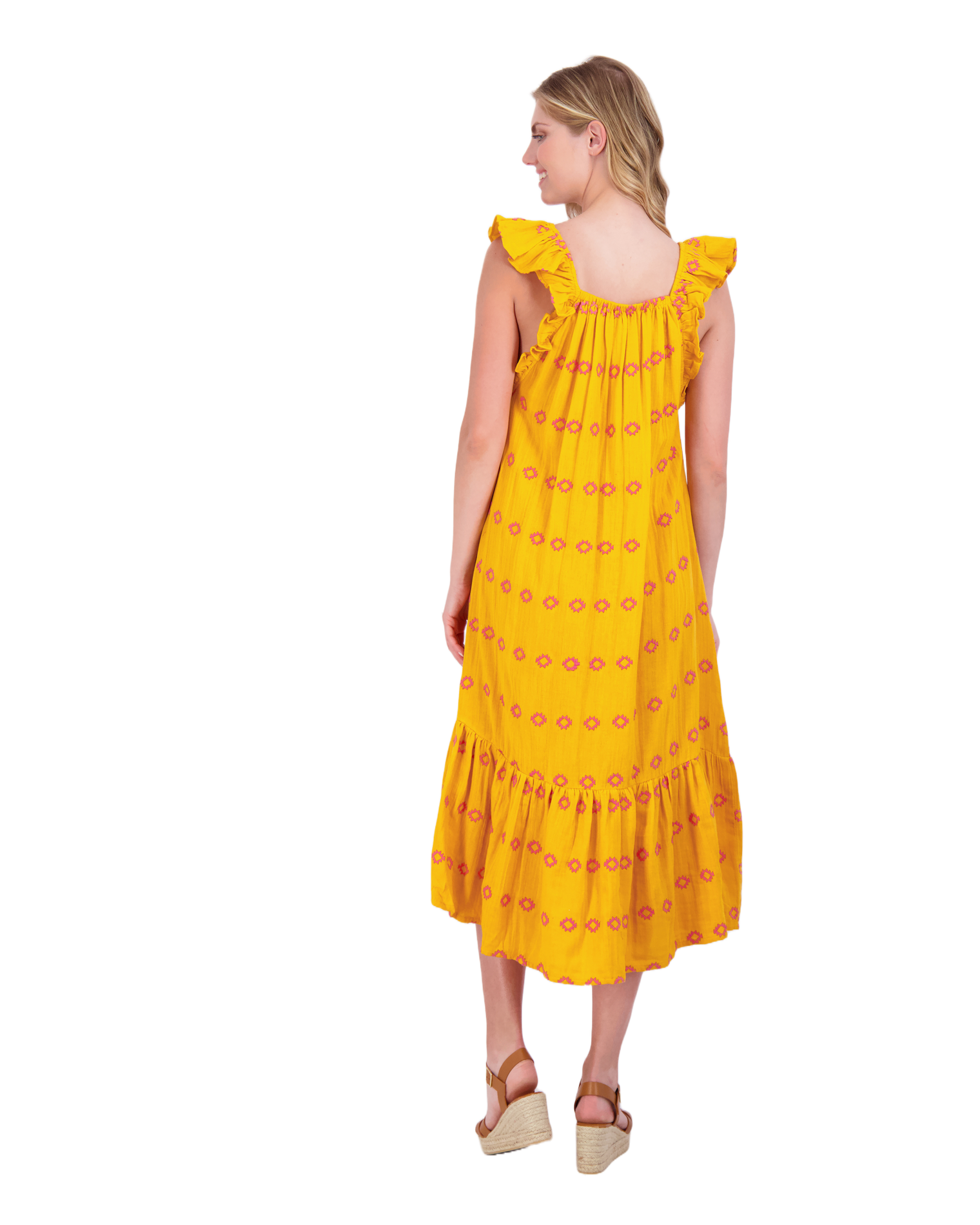 Eva Women's Ruffle Sundress Marigold Embroidery