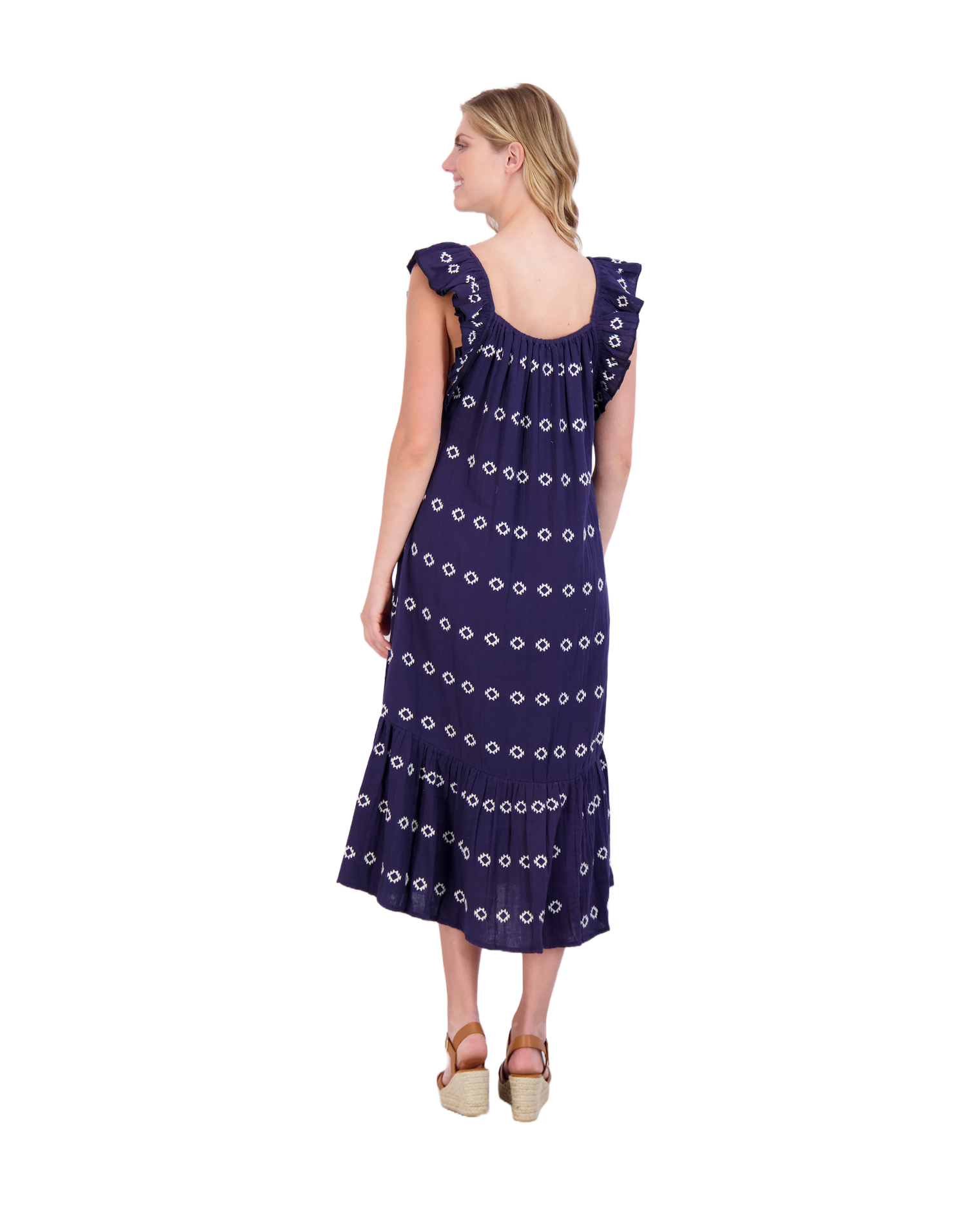 Eva Women's Ruffle Sundress Navy Embroidery