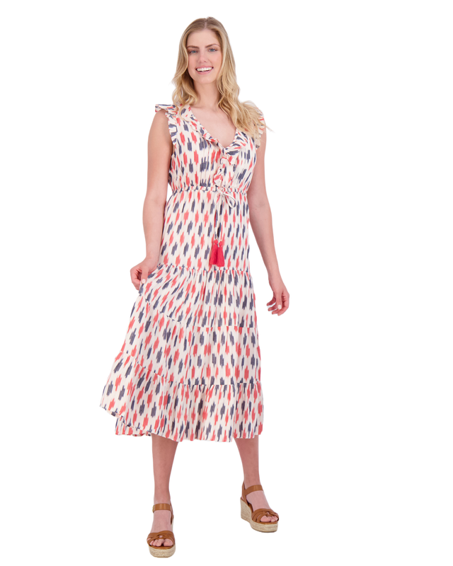 Giselle Women's Maxi Dress Cream Red Navy Ikat