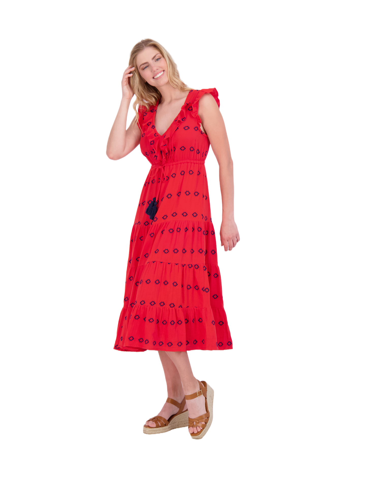 Giselle Women's Maxi Dress Red Embroidery